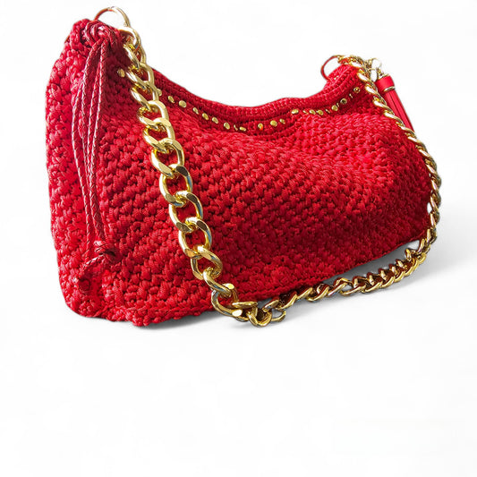 Red crochet bag. 100%Handmade Crotchet Bag\Clutch bag\Shoulder bag\Party bag. Natural Woven Clutch Bag