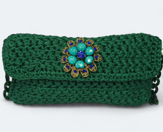 Green crochet letter purse